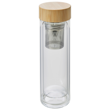 Glass and bamboo bottle with tea infuser (420ml)