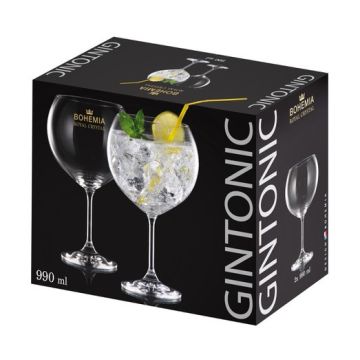 2 off 990ml Bohemia Royal Crystal Gin Glasses in a Gift Box