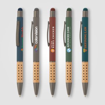 Printed Bowie Bamboo Grip Pen w/Stylus