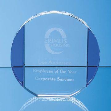 20.5cm Clear & Cobalt Blue Optical Crystal Column Circle Award