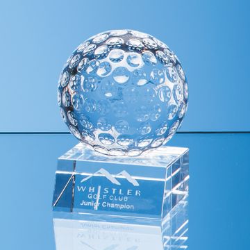 8cm Optical Crystal Golf Ball Mounted on a Clear Crystal Base