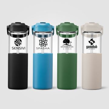 Juno Glass Silicone Sleeve Straw Bottle - 590 ml