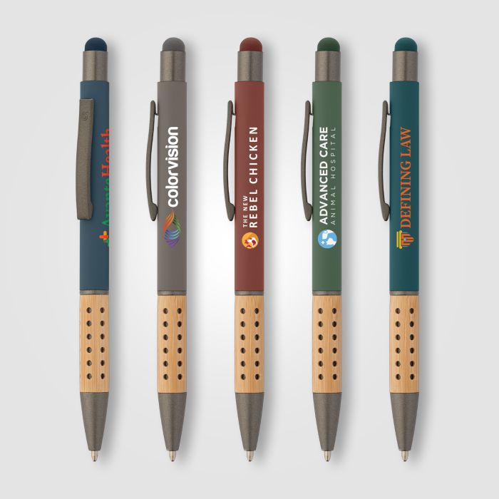 Printed Bowie Bamboo Grip Pen w/Stylus
